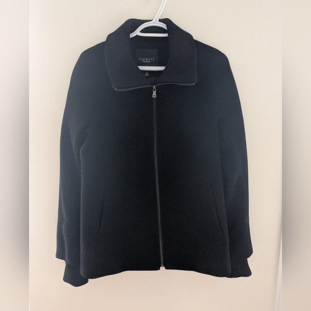 Talbots Women's Wool Black Short Zip Up Overcoat Jacket Size US‎ 10